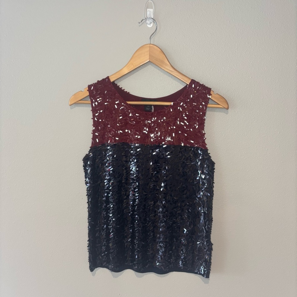 J. CREW Women’s Sleeveless 100% Viscose Beaded Red & Black Blouse NWT‎ XS